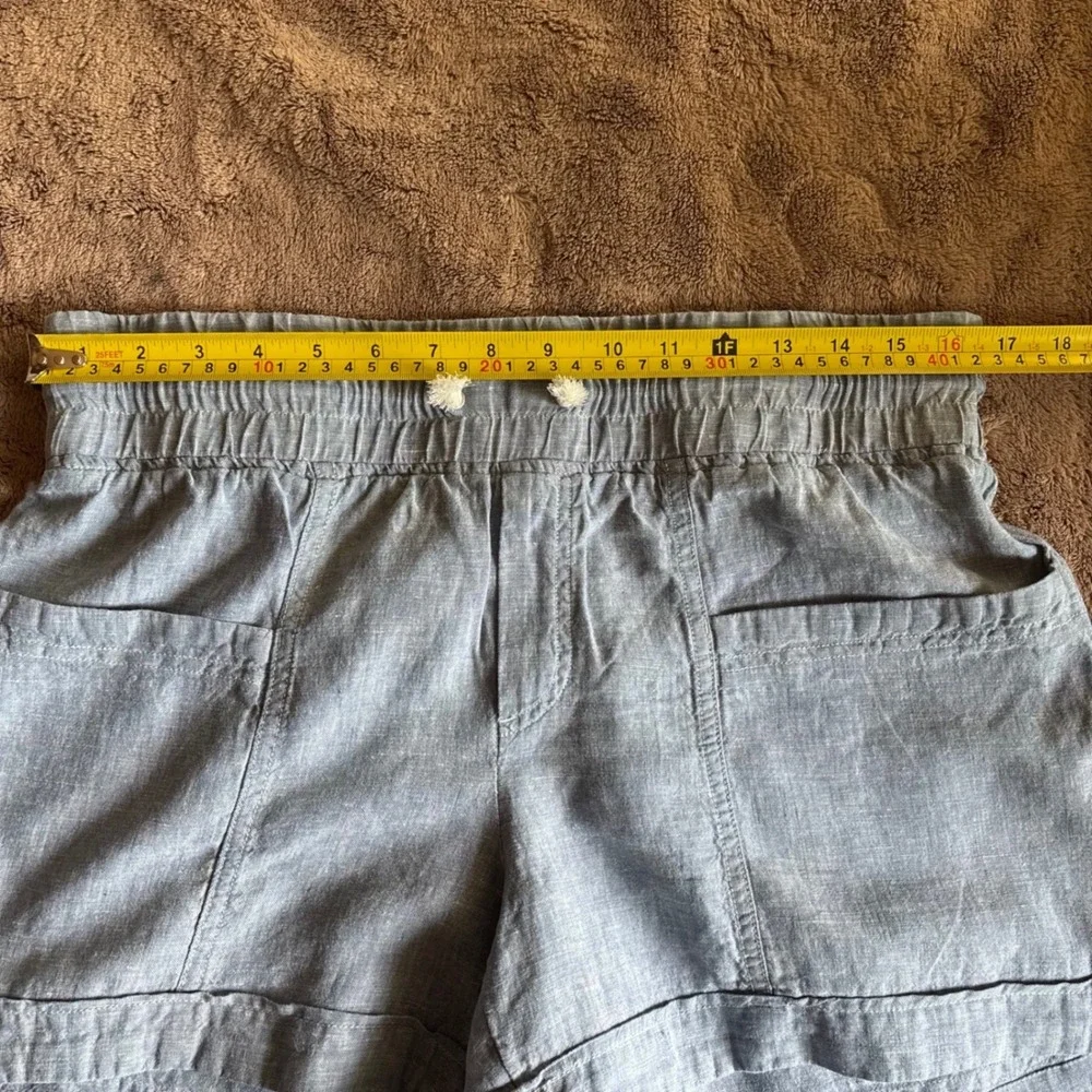 Athleta Cabo Linen 4" Shorts Light Blue Chambray Drawstring Waist 10 - Picture 7 of 9